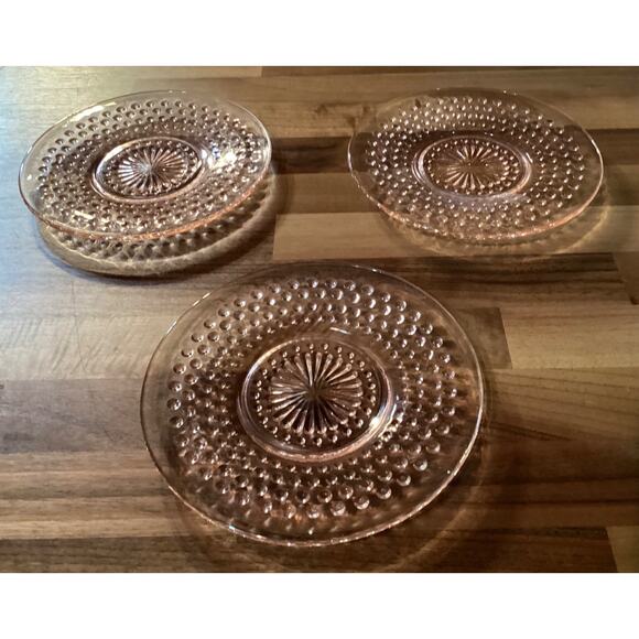Anchor Hocking Hobnail Pink Depression Glass Bread Plate 6.25” Set of 3 - Picture 2 of 8